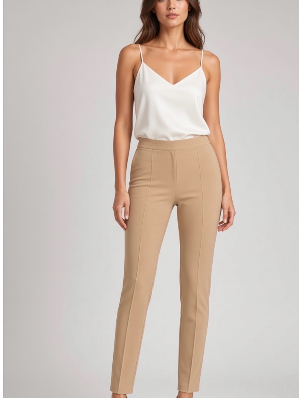 Lilly Pulitzer Camel Tan Pintuck Pull On Ponte Knit Tapered Pants/Leggings. Sz M